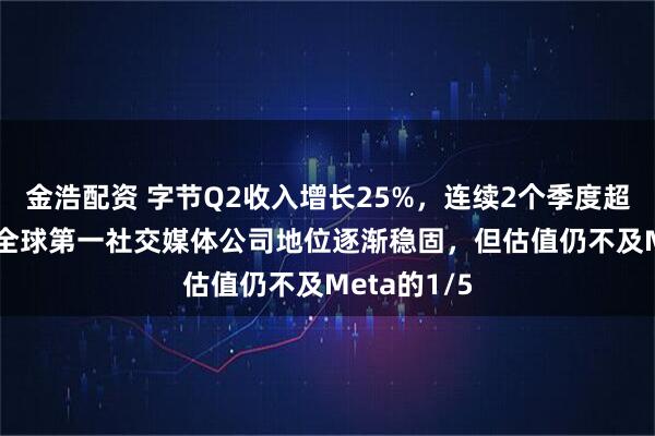 金浩配资 字节Q2收入增长25%，连续2个季度超越Meta，全球第一社交媒体公司地位逐渐稳固，但估值仍不及Meta的1/5